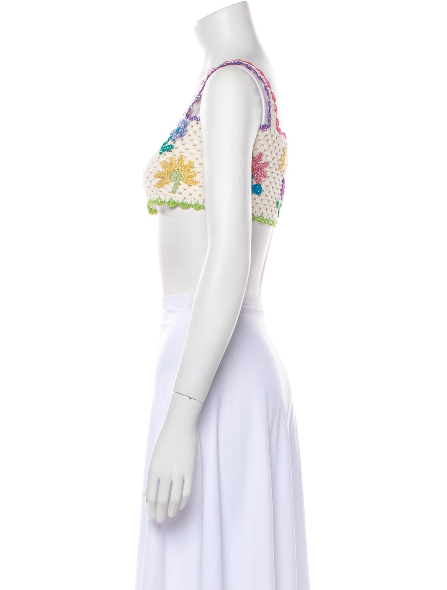 Rose Carmine Floral Print Square Neckline Crop Top