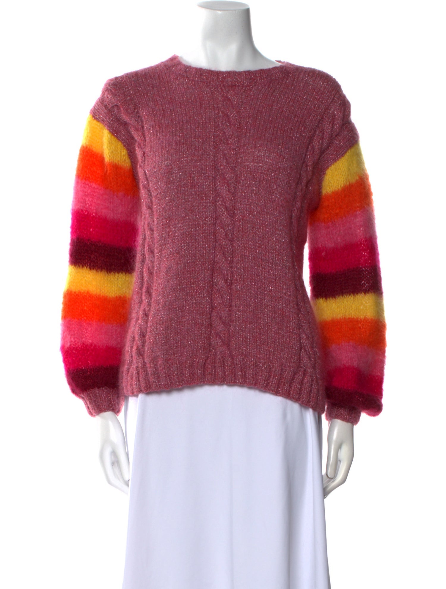 Rose Carmine Striped Bateau Neckline Sweater