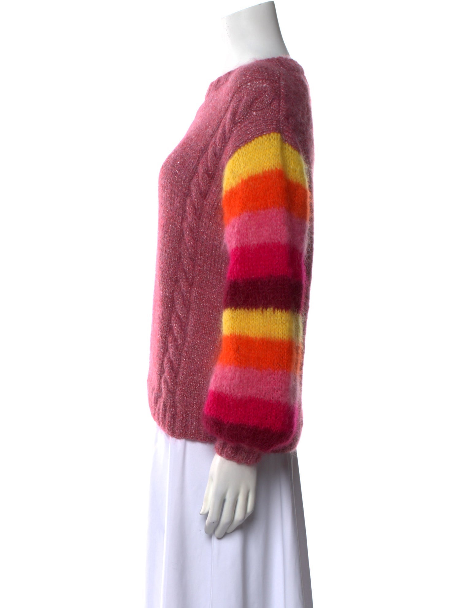 Rose Carmine Striped Bateau Neckline Sweater