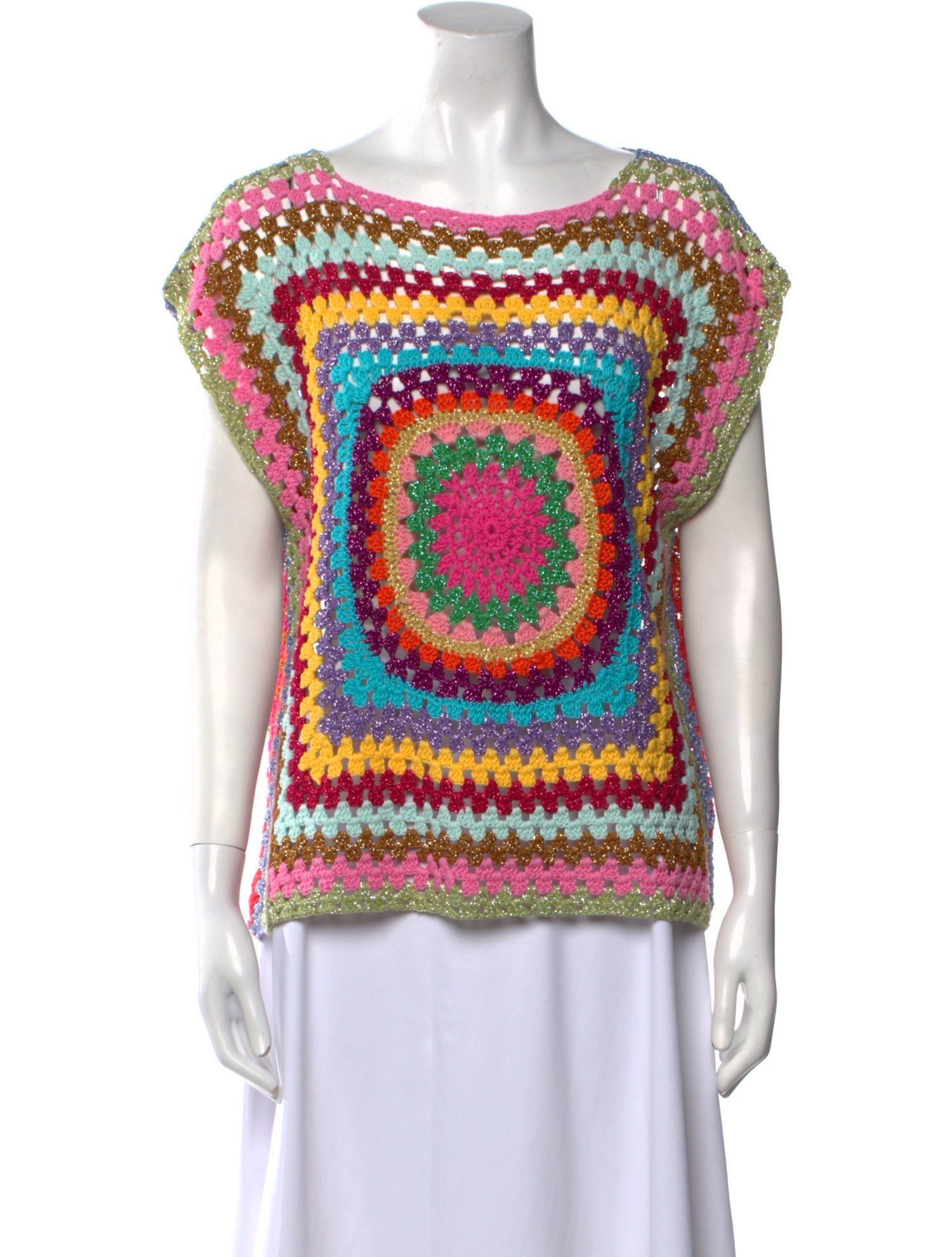 Rose Carmine Printed Bateau Neckline Sweater