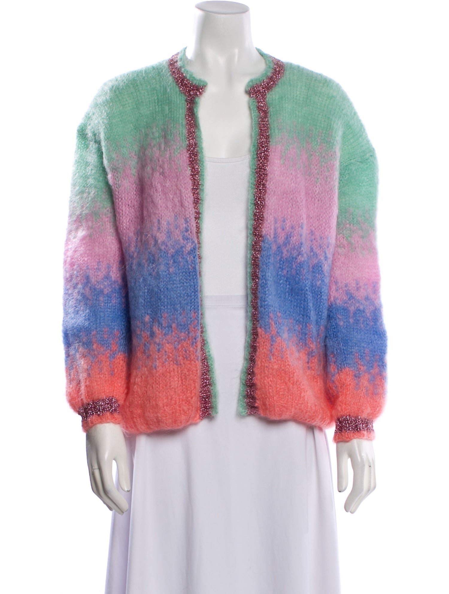 Rose Carmine Mohair Colorblock Pattern Sweater