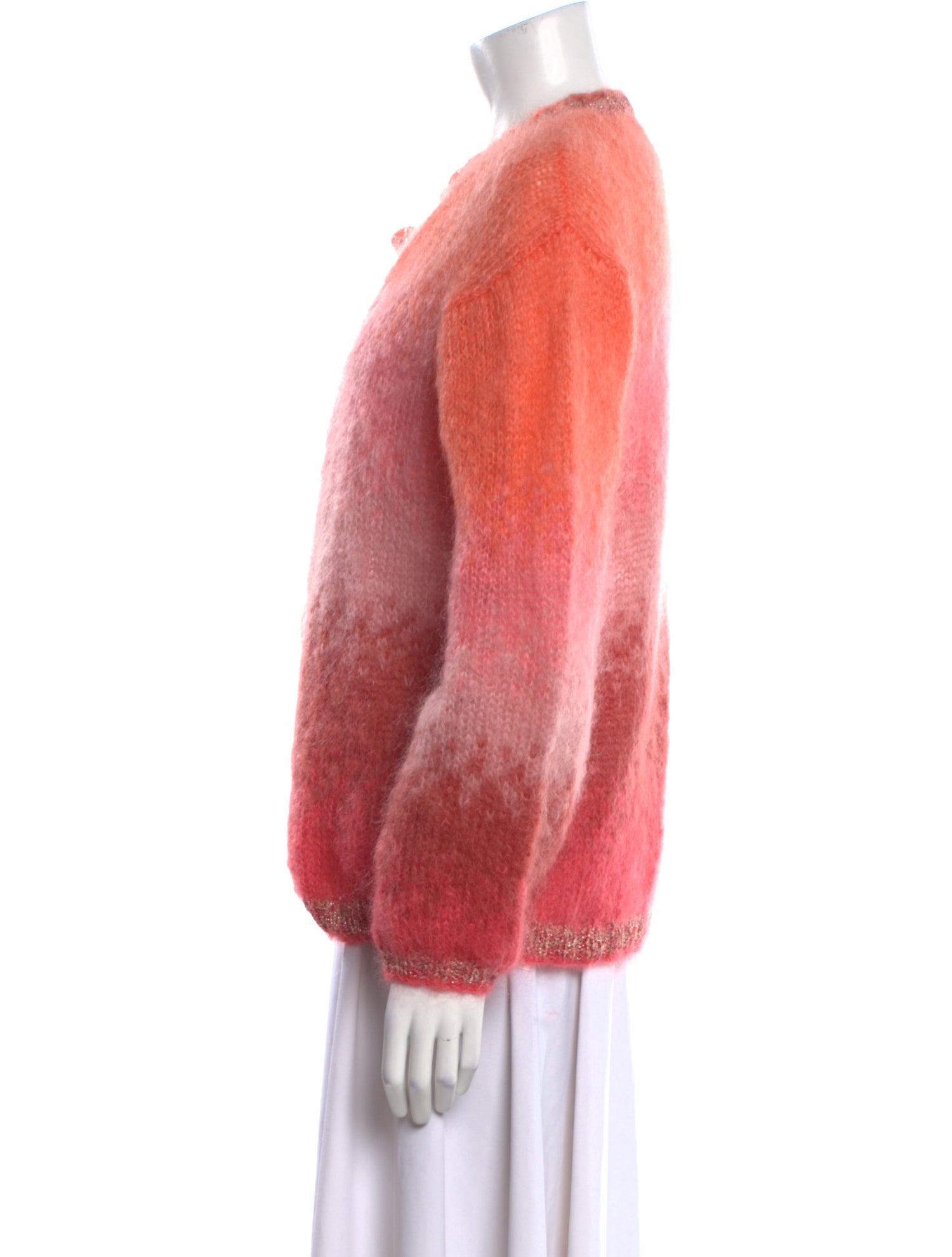 Rose Carmine Mohair Colorblock Pattern Sweater