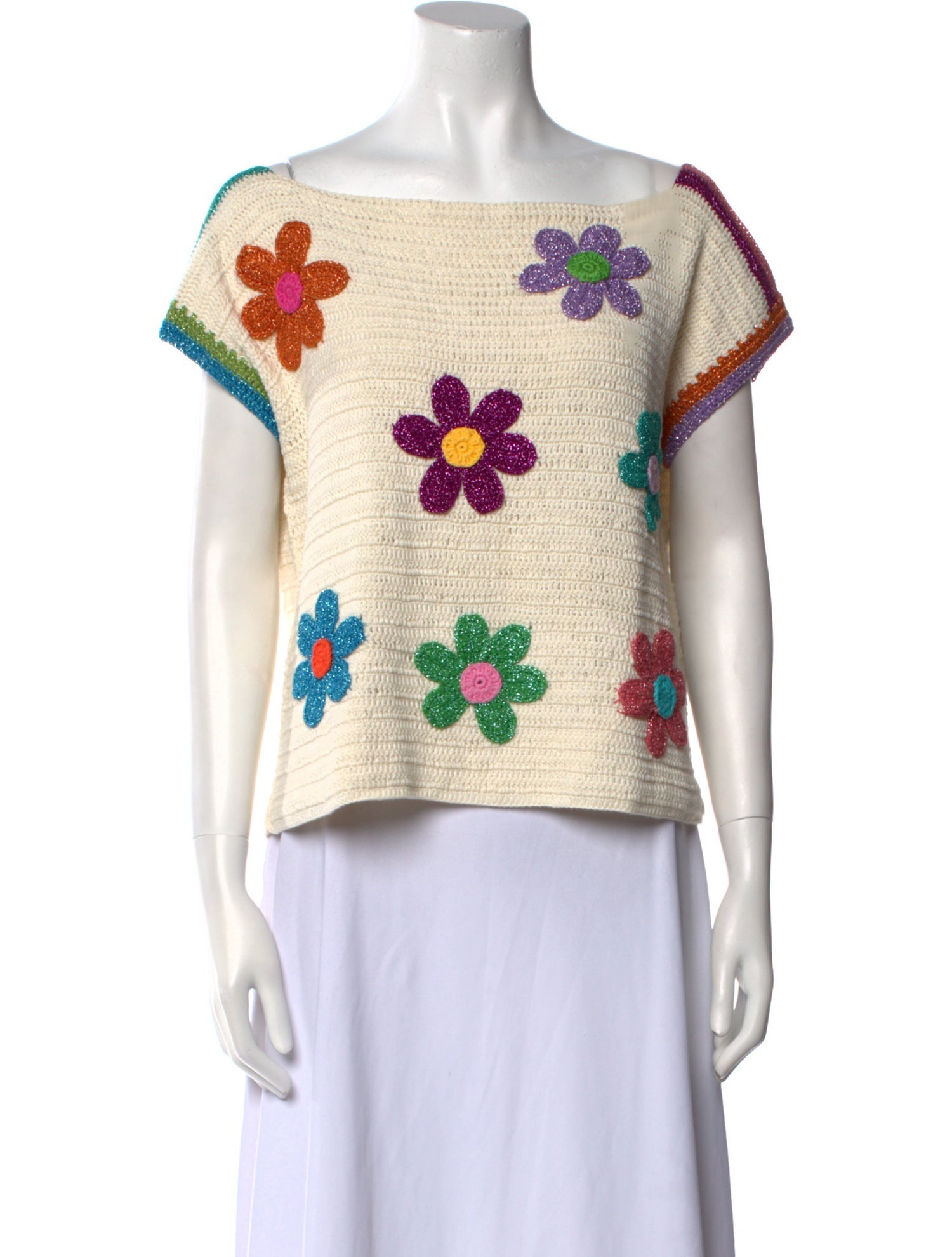 Rose Carmine Printed Bateau Neckline Sweatshirt