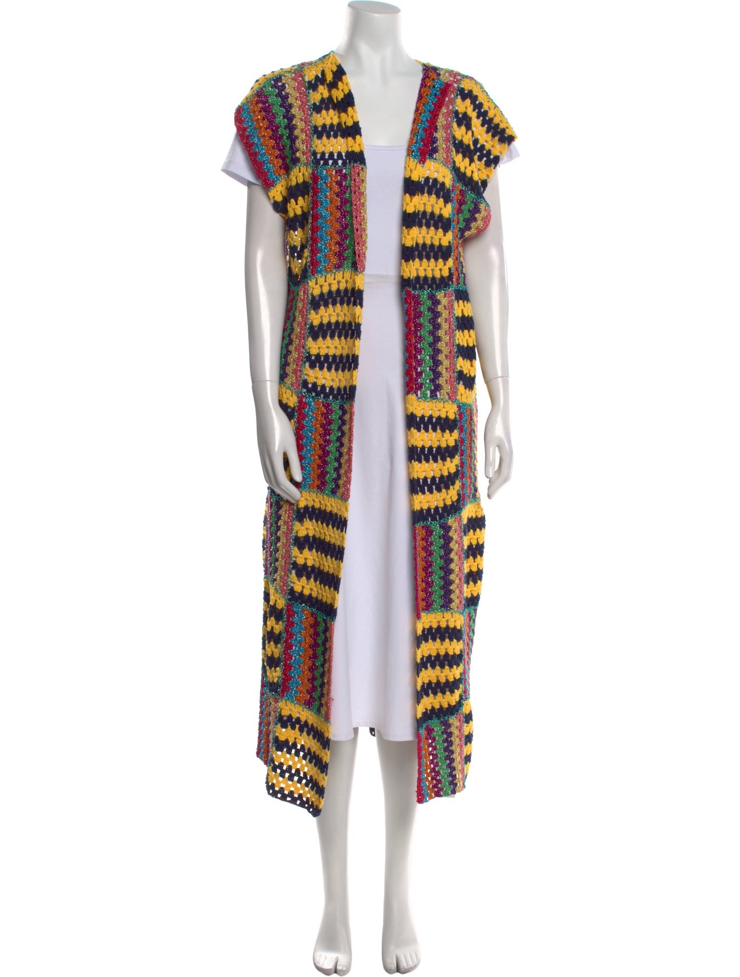 Rose Carmine Striped Open Front Sweater