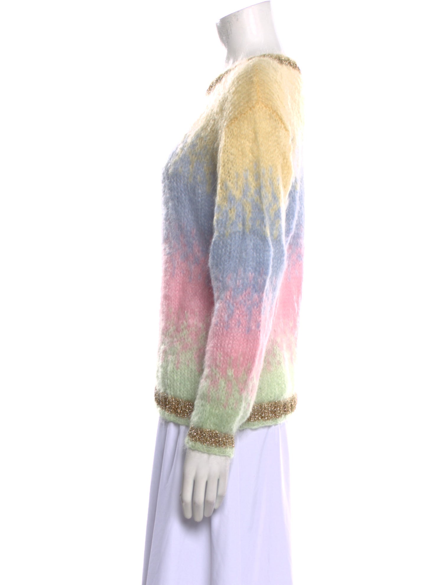 Rose Carmine Mohair Colorblock Pattern Sweater