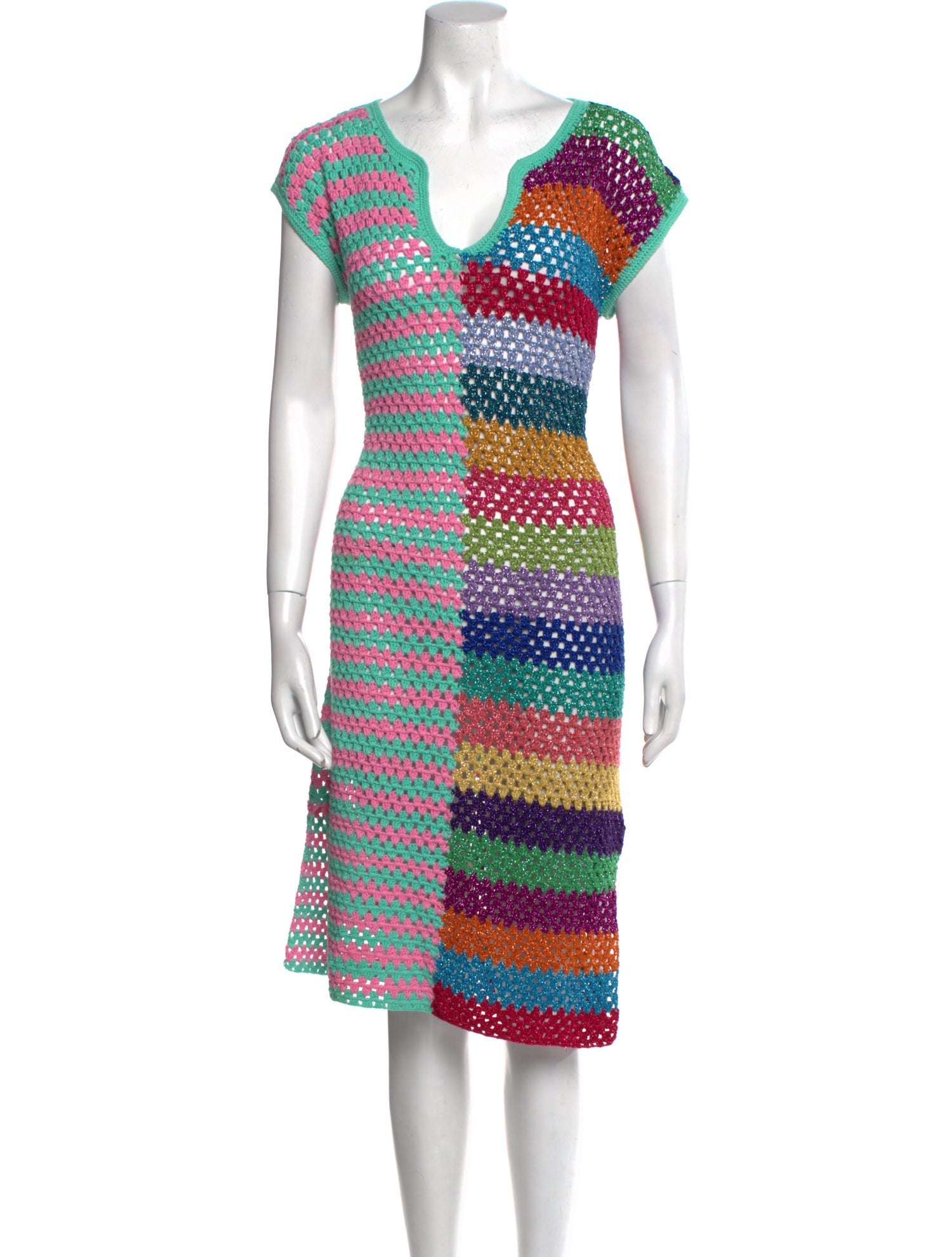 Rose Carmine Striped Knee-Length Dress