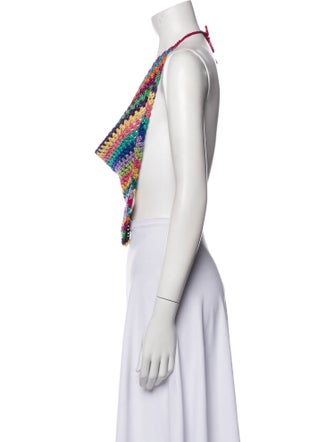 Rose Carmine Striped Halterneck Crop Top