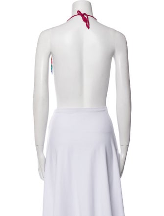 Rose Carmine Striped Halterneck Crop Top