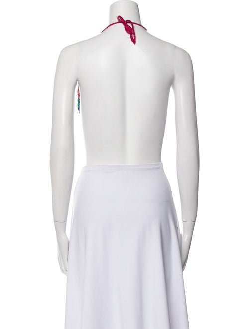 Rose Carmine Striped Halterneck Crop Top