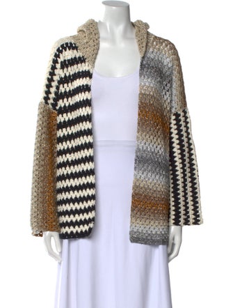 Rose Carmine Striped Open Front Sweater