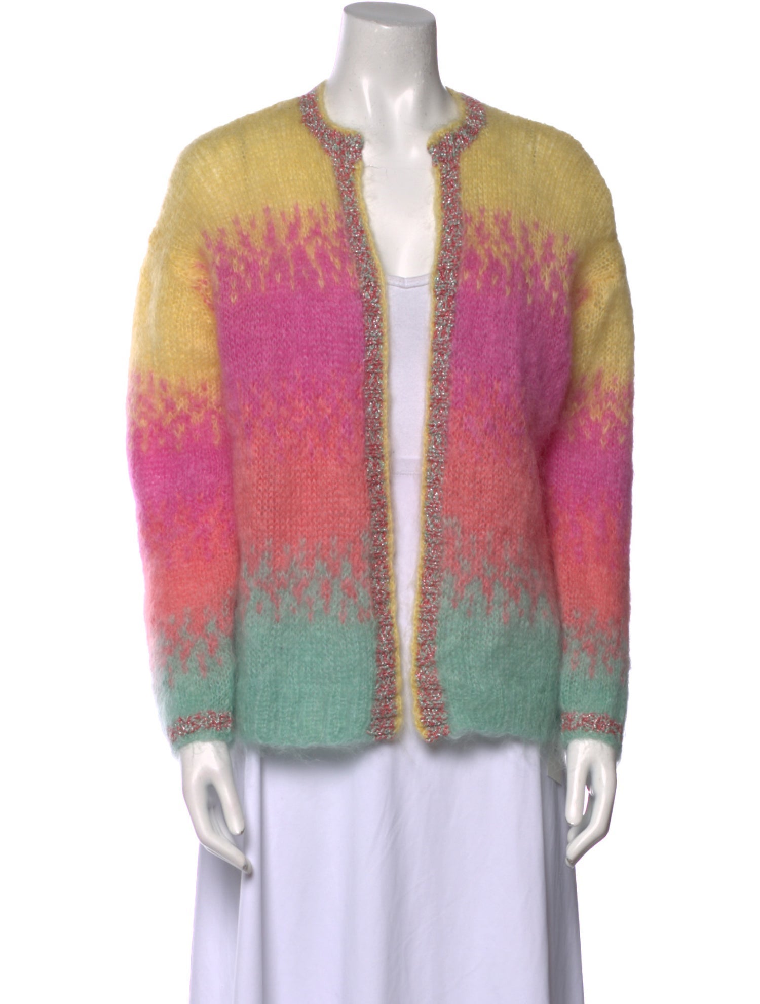 Rose Carmine Mohair Colorblock Pattern Sweater