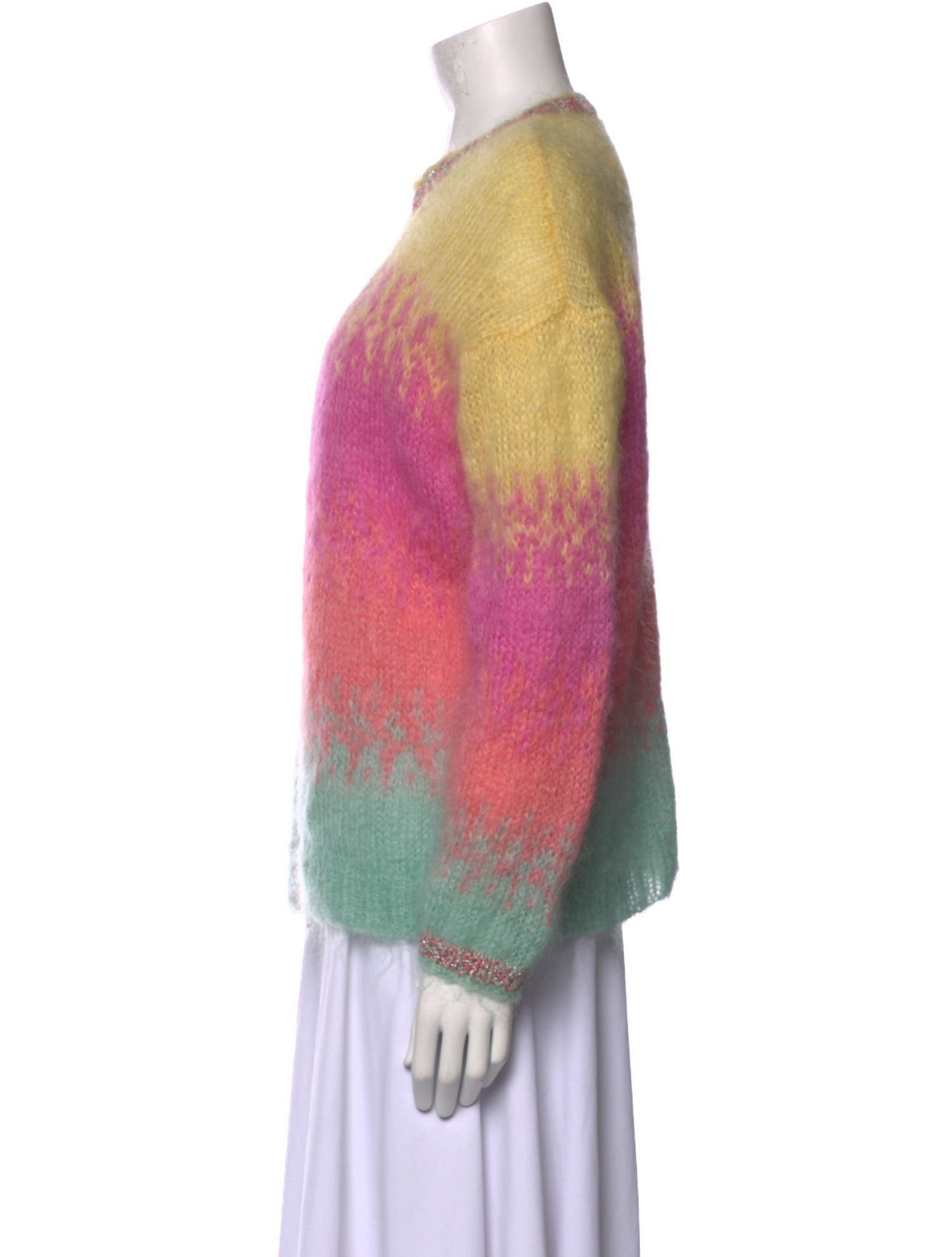 Rose Carmine Mohair Colorblock Pattern Sweater