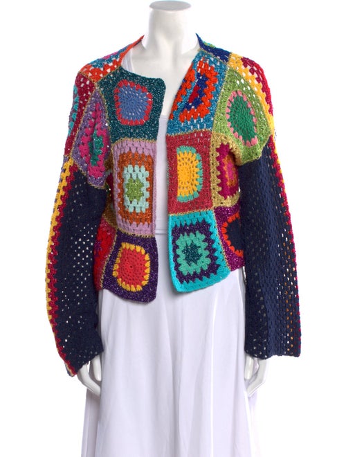 Rose Carmine Striped Open Front Sweater