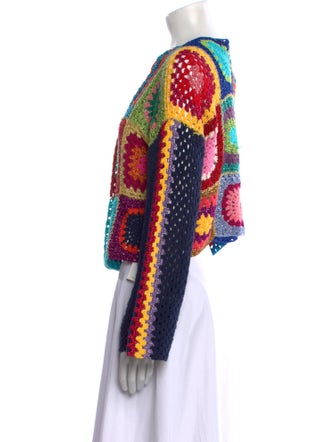 Rose Carmine Striped Open Front Sweater