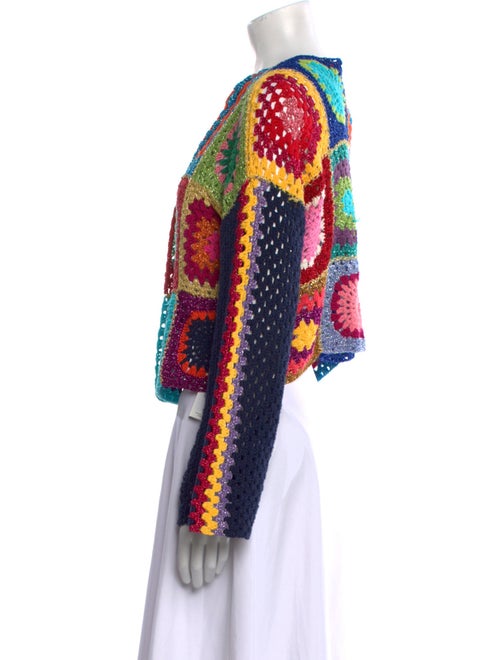 Rose Carmine Striped Open Front Sweater