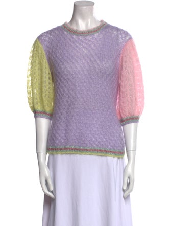 Rose Carmine Mohair Colorblock Pattern Sweater