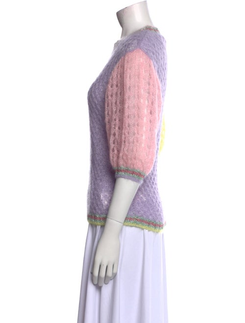 Rose Carmine Mohair Colorblock Pattern Sweater