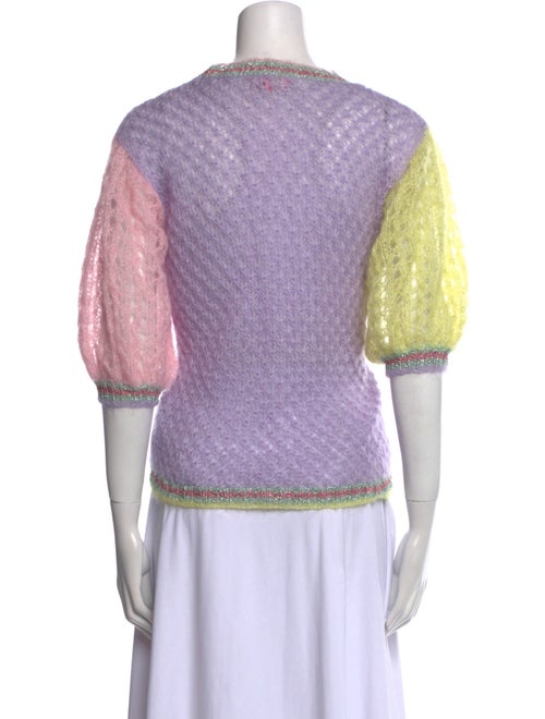 Rose Carmine Mohair Colorblock Pattern Sweater