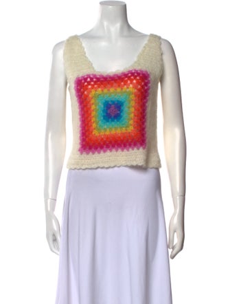 Rose Carmine Kid Mohair Printed Crop Top