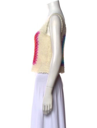 Rose Carmine Kid Mohair Printed Crop Top