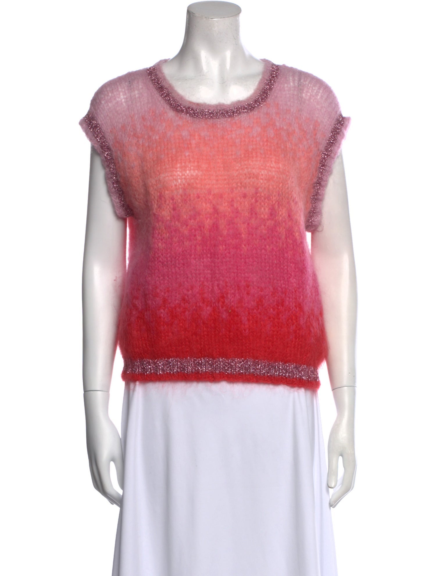 Rose Carmine Mohair Colorblock Pattern Sweater