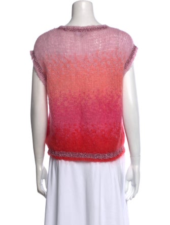 Rose Carmine Mohair Colorblock Pattern Sweater