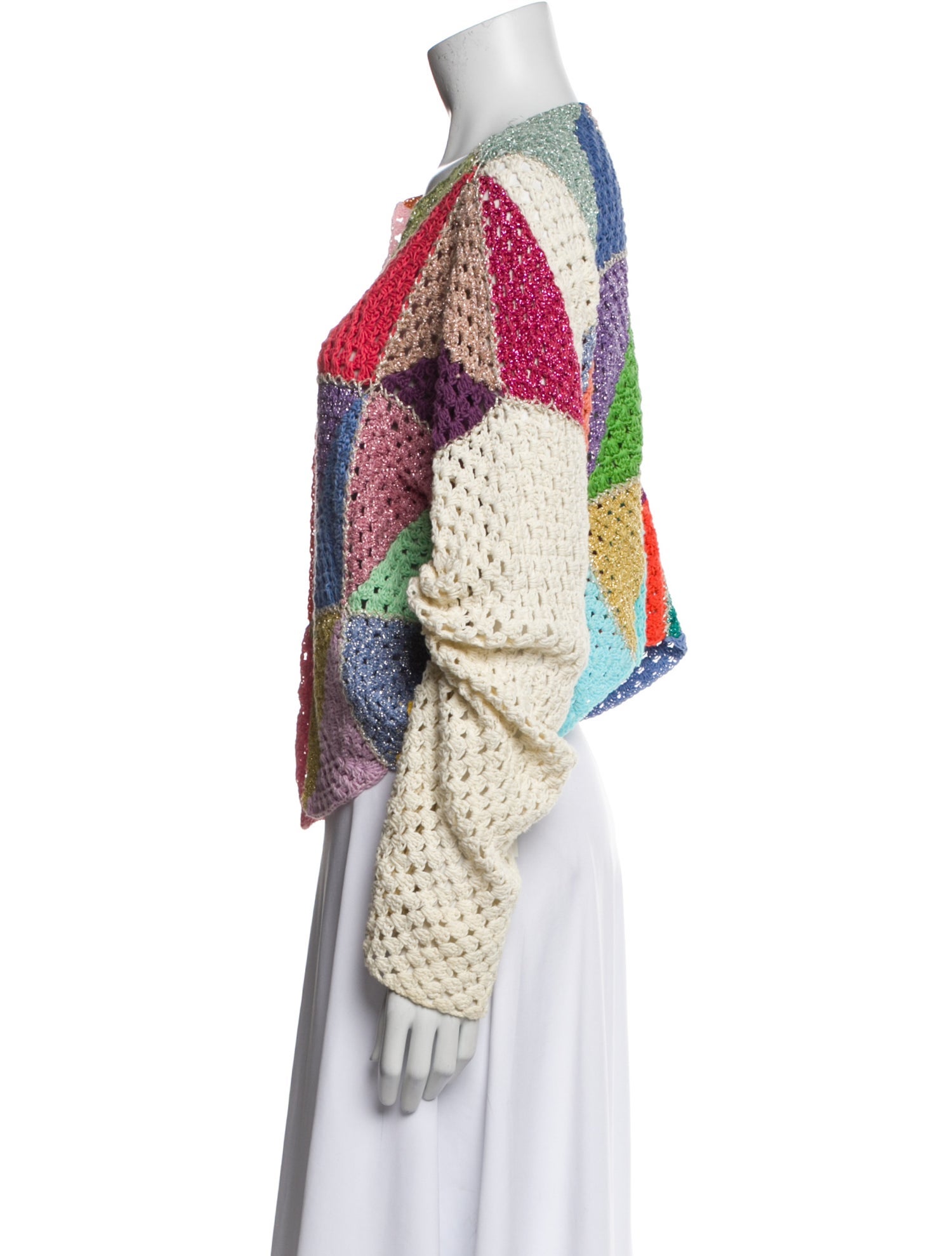 Rose Carmine Colorblock Pattern V-Neck Sweater