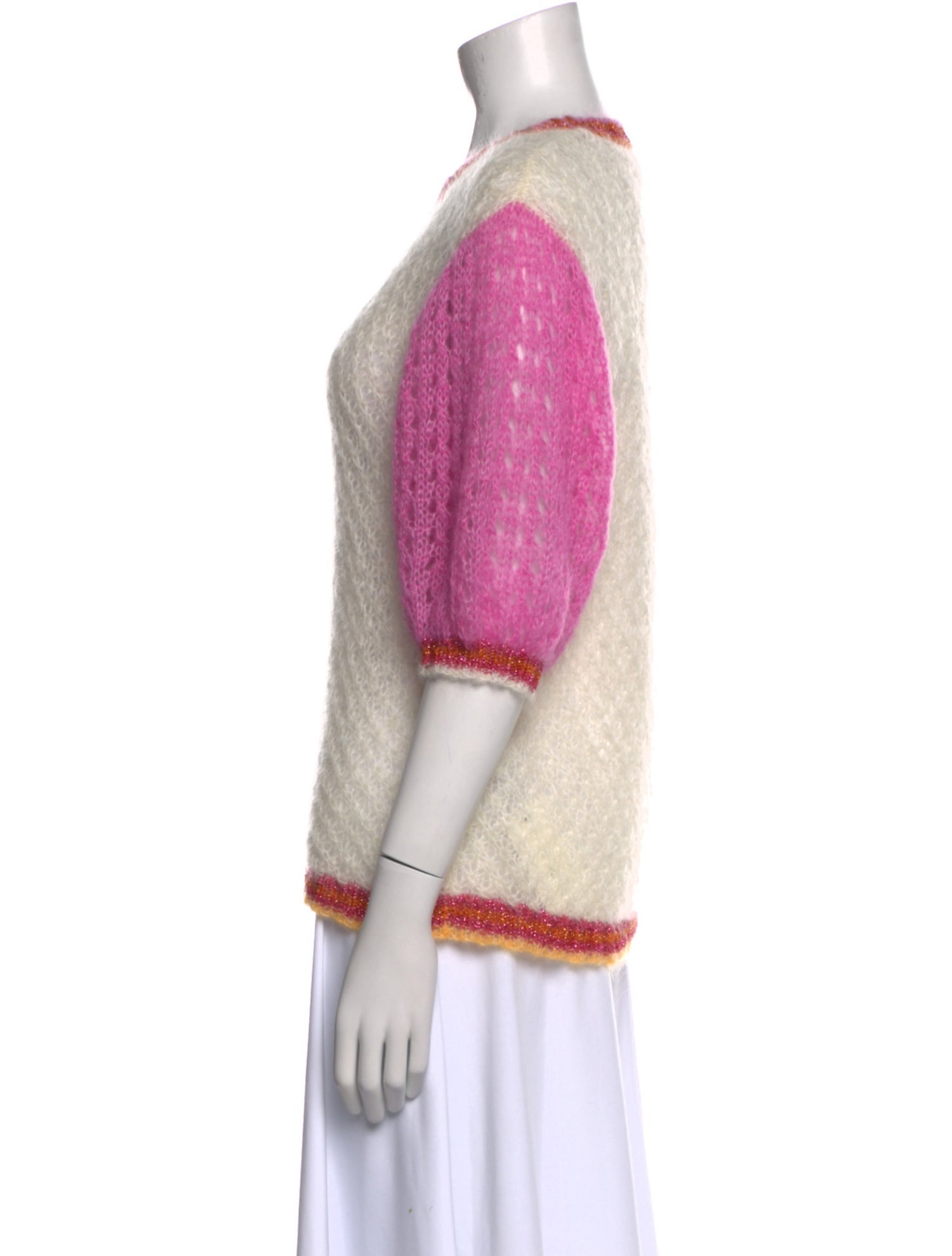 Rose Carmine Kid Mohair Colorblock Pattern Sweater