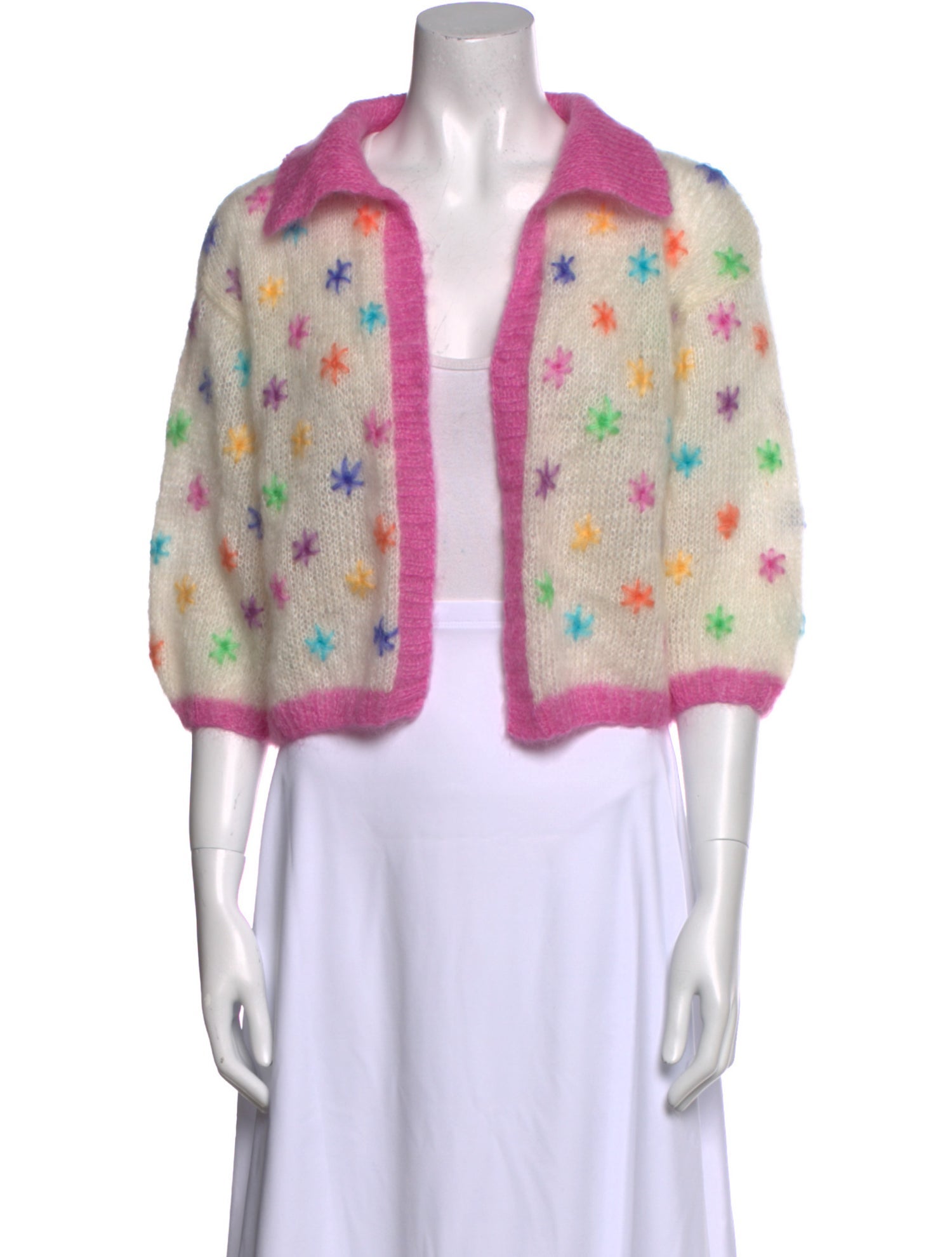 Rose Carmine Kid Mohair Printed Sweater