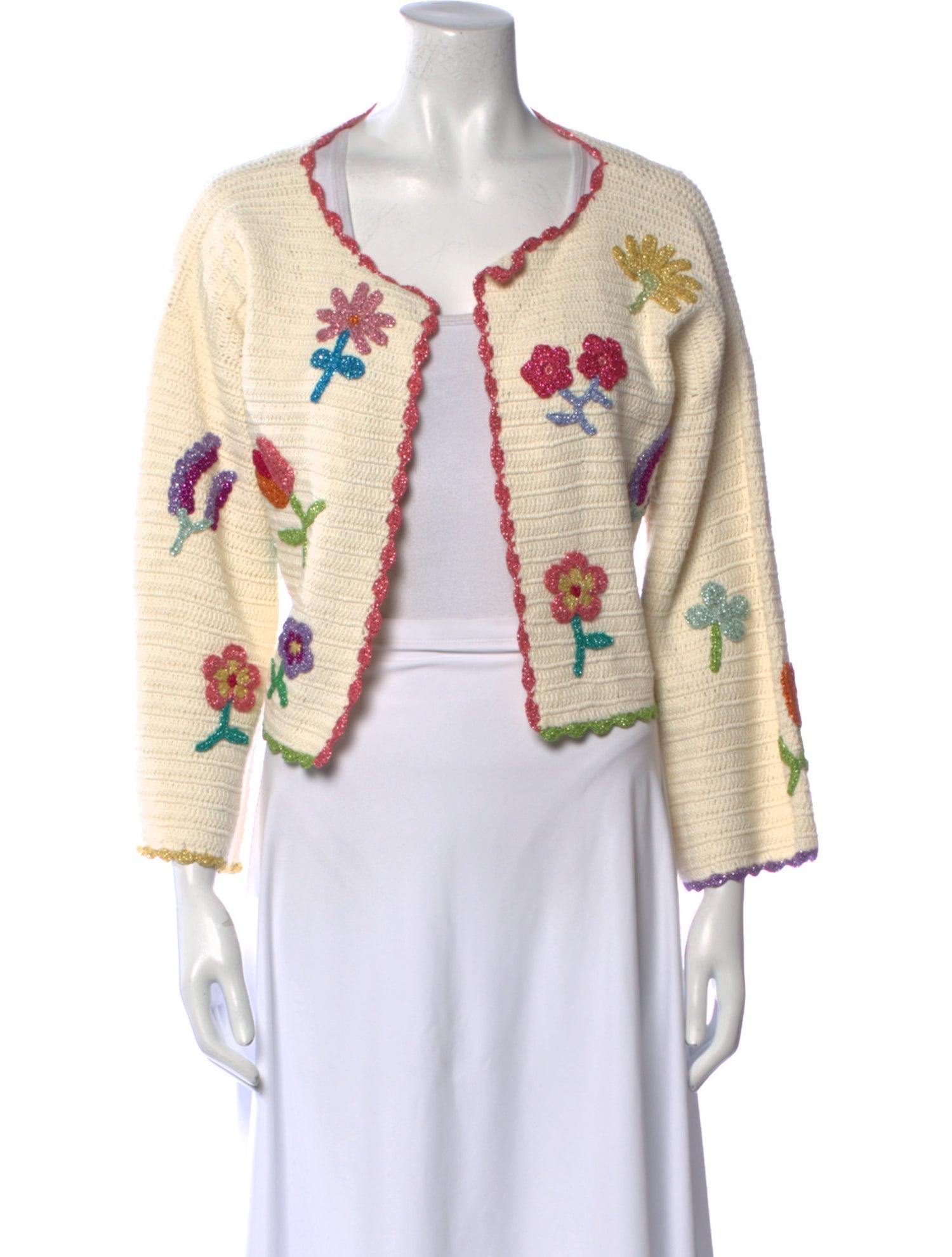 Rose Carmine Floral Print Open Front Sweater