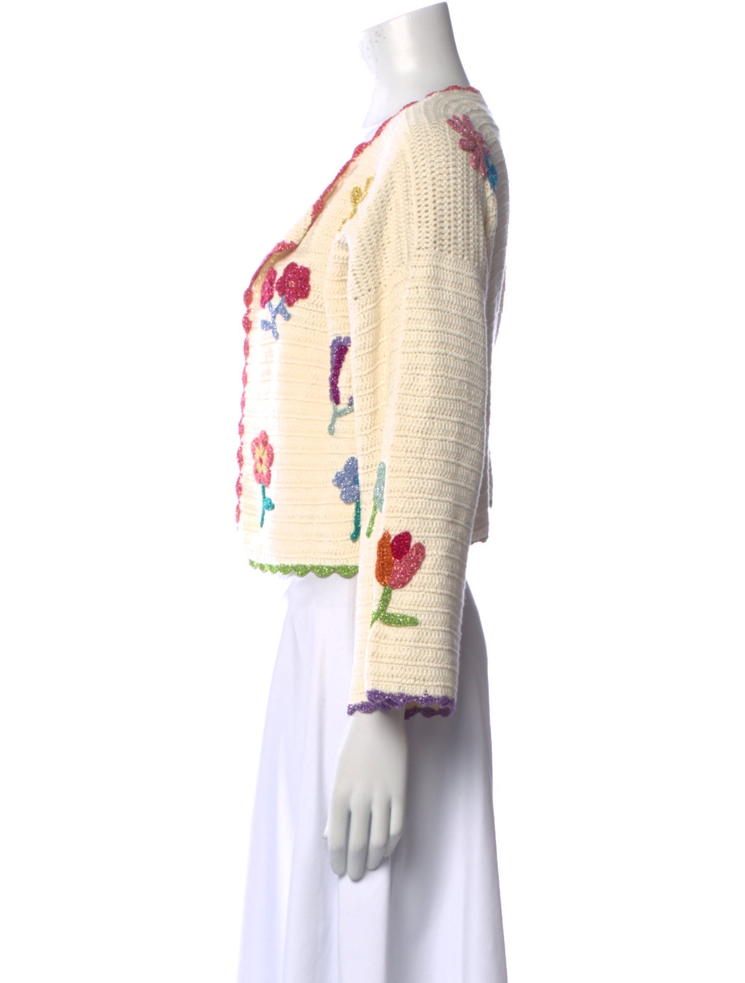 Rose Carmine Floral Print Open Front Sweater