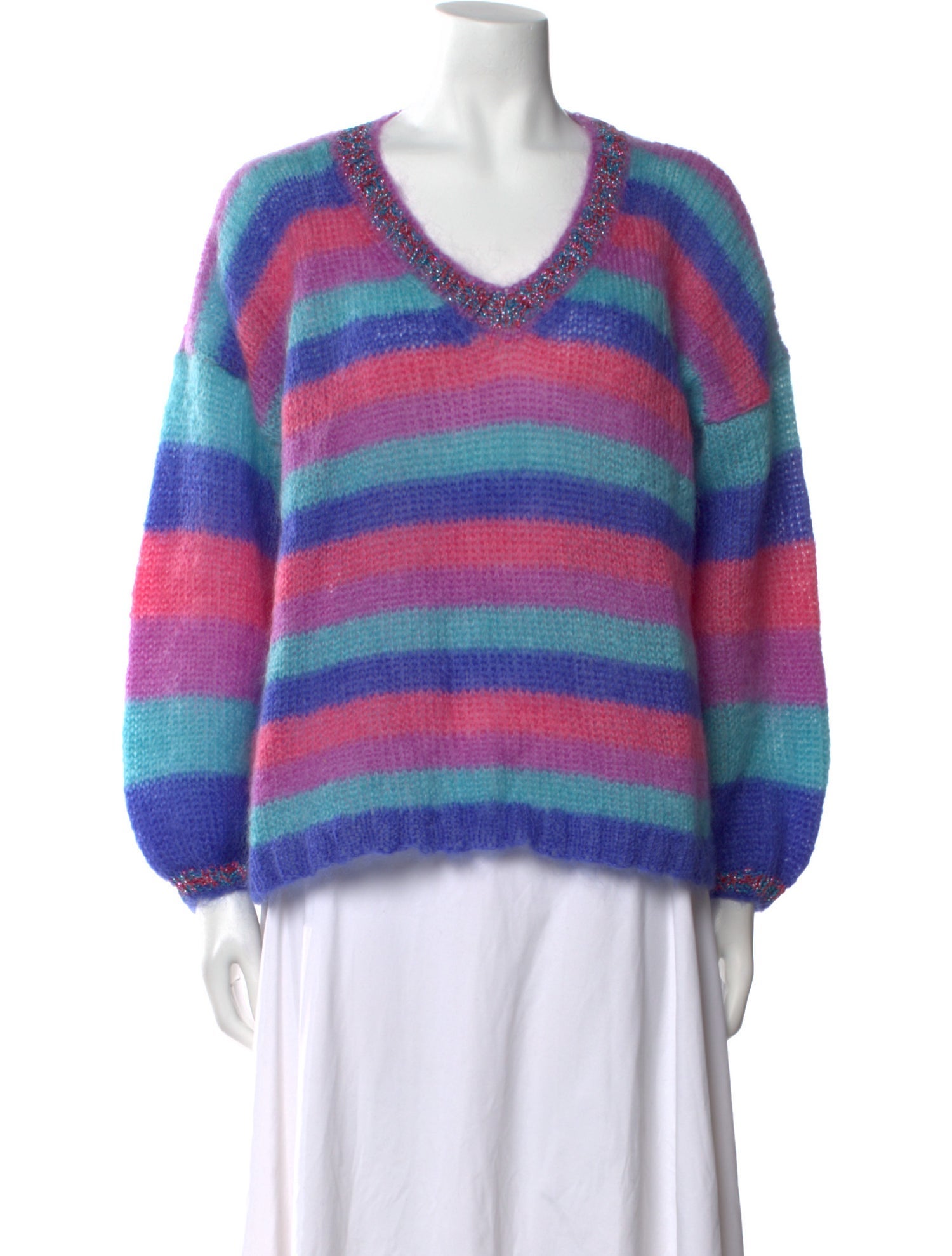 Rose Carmine Mohair Striped Sweater