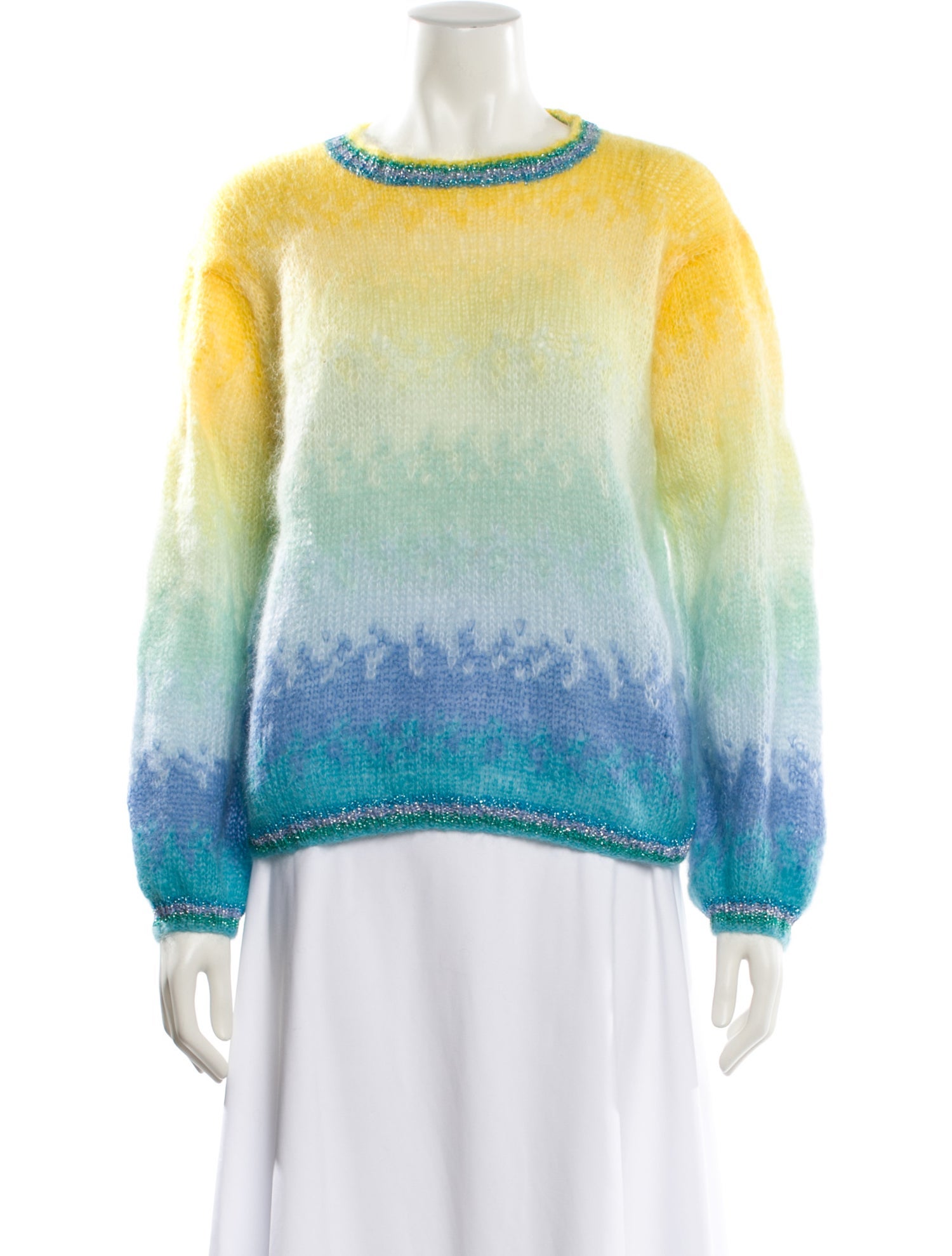 Rose Carmine Colorblock Pattern Bateau Neckline Sweater