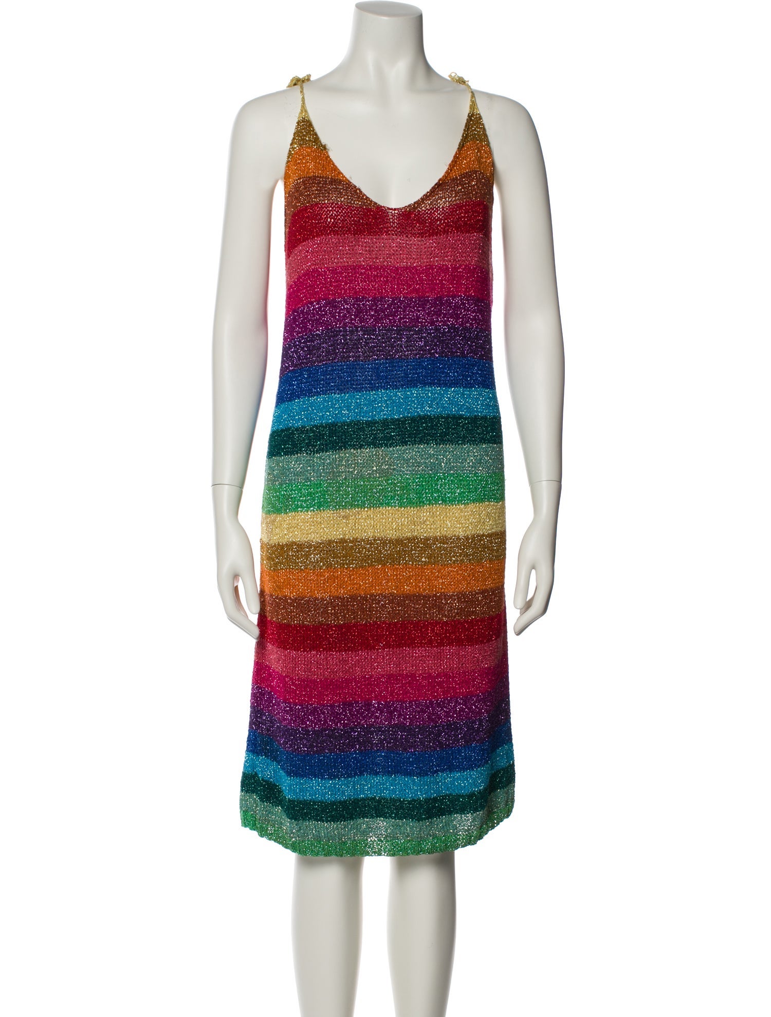 Rose Carmine Striped Knee-Length Dress