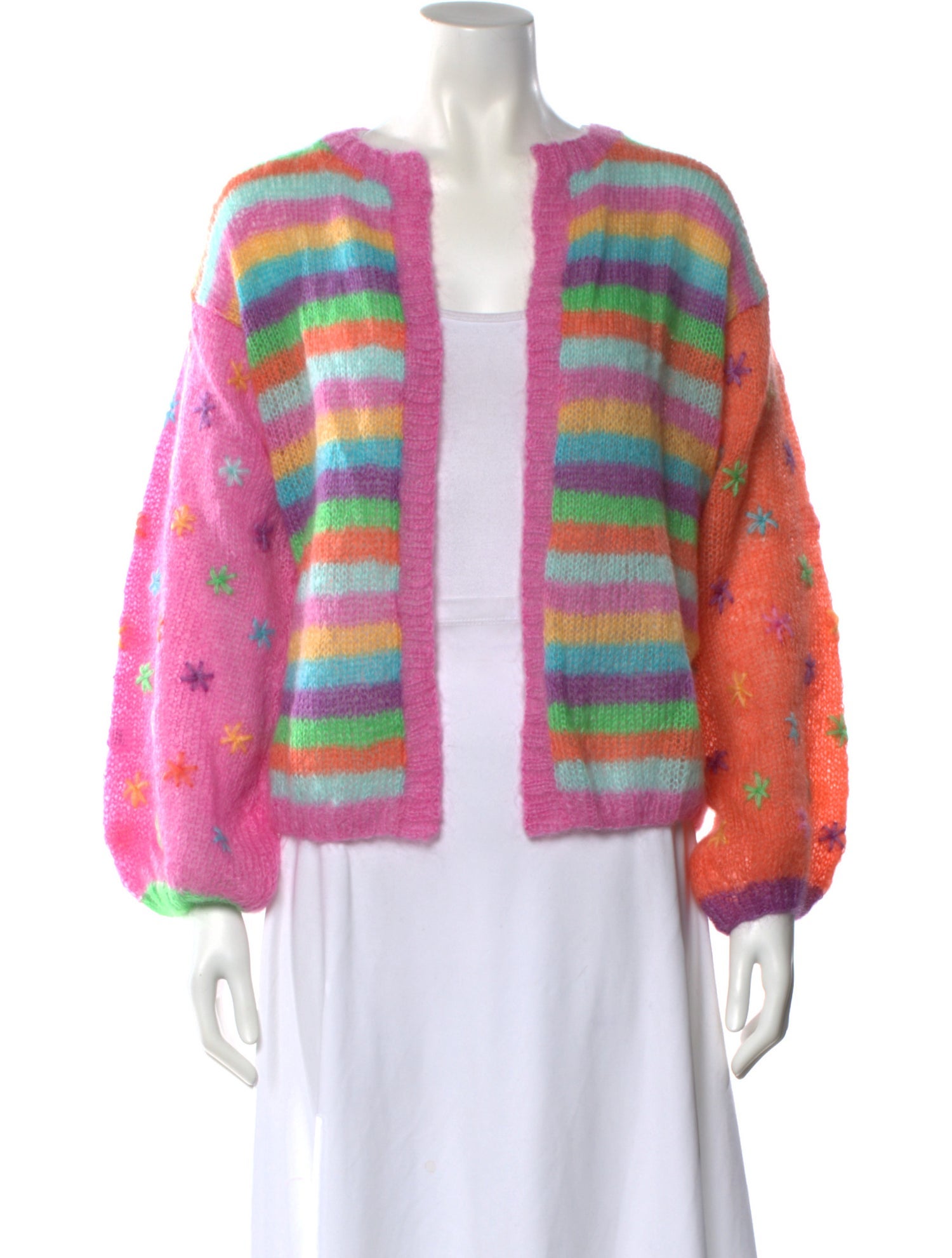 Rose Carmine Kid Mohair Striped Sweater