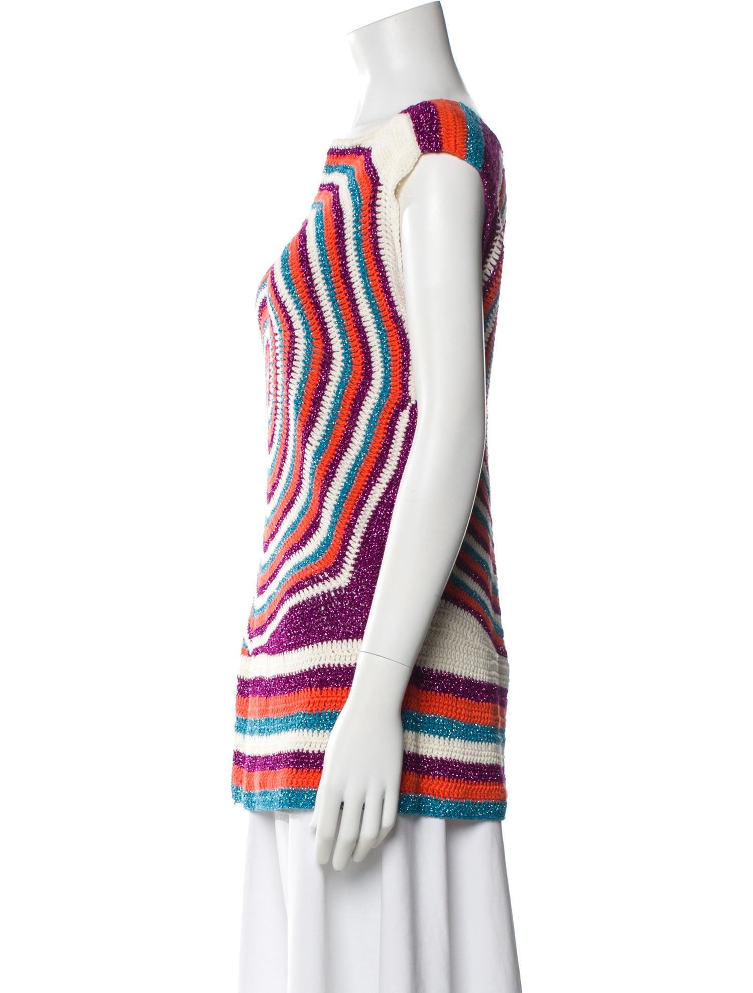 Rose Carmine Striped Bateau Neckline Sweater