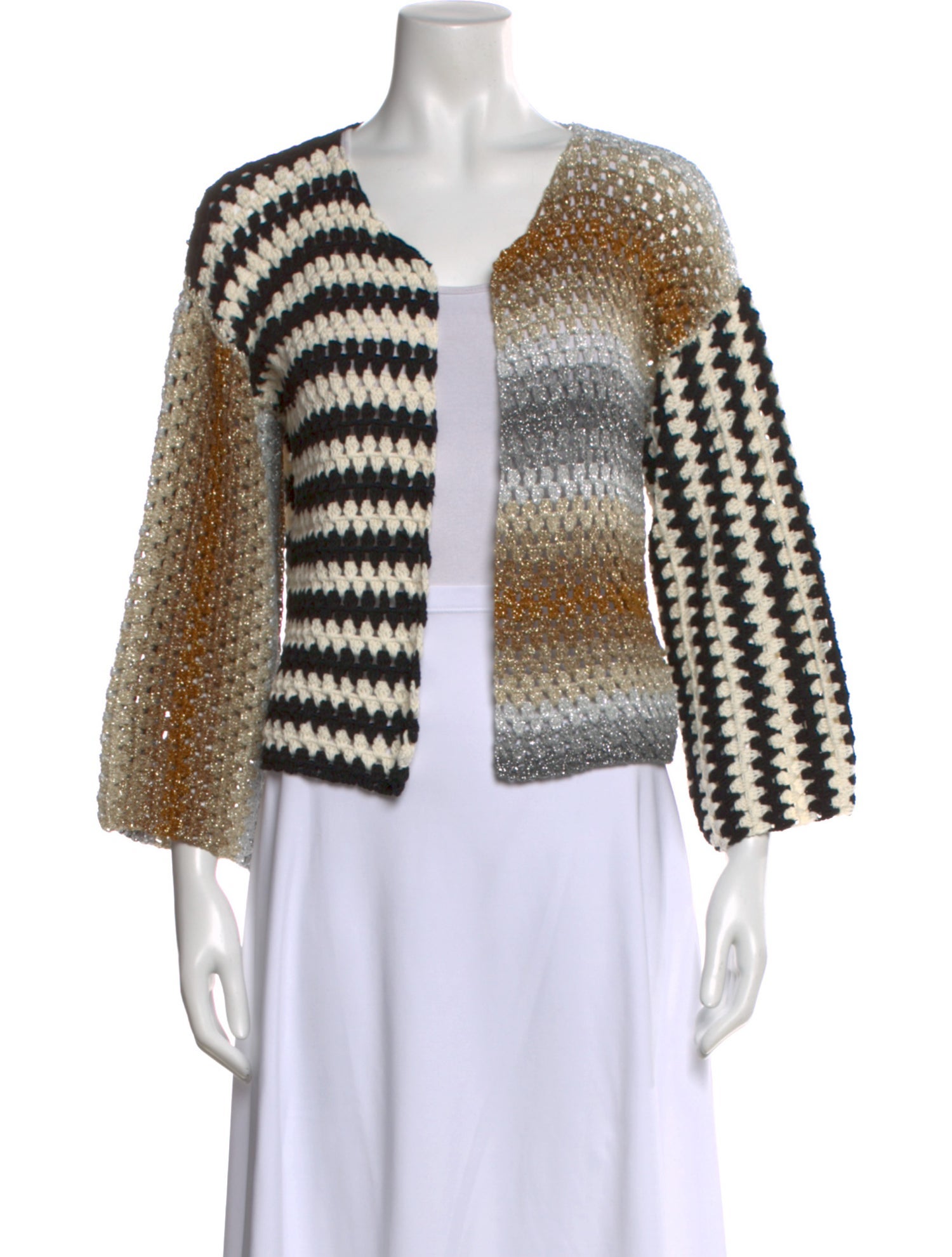 Rose Carmine Striped Open Front Sweater