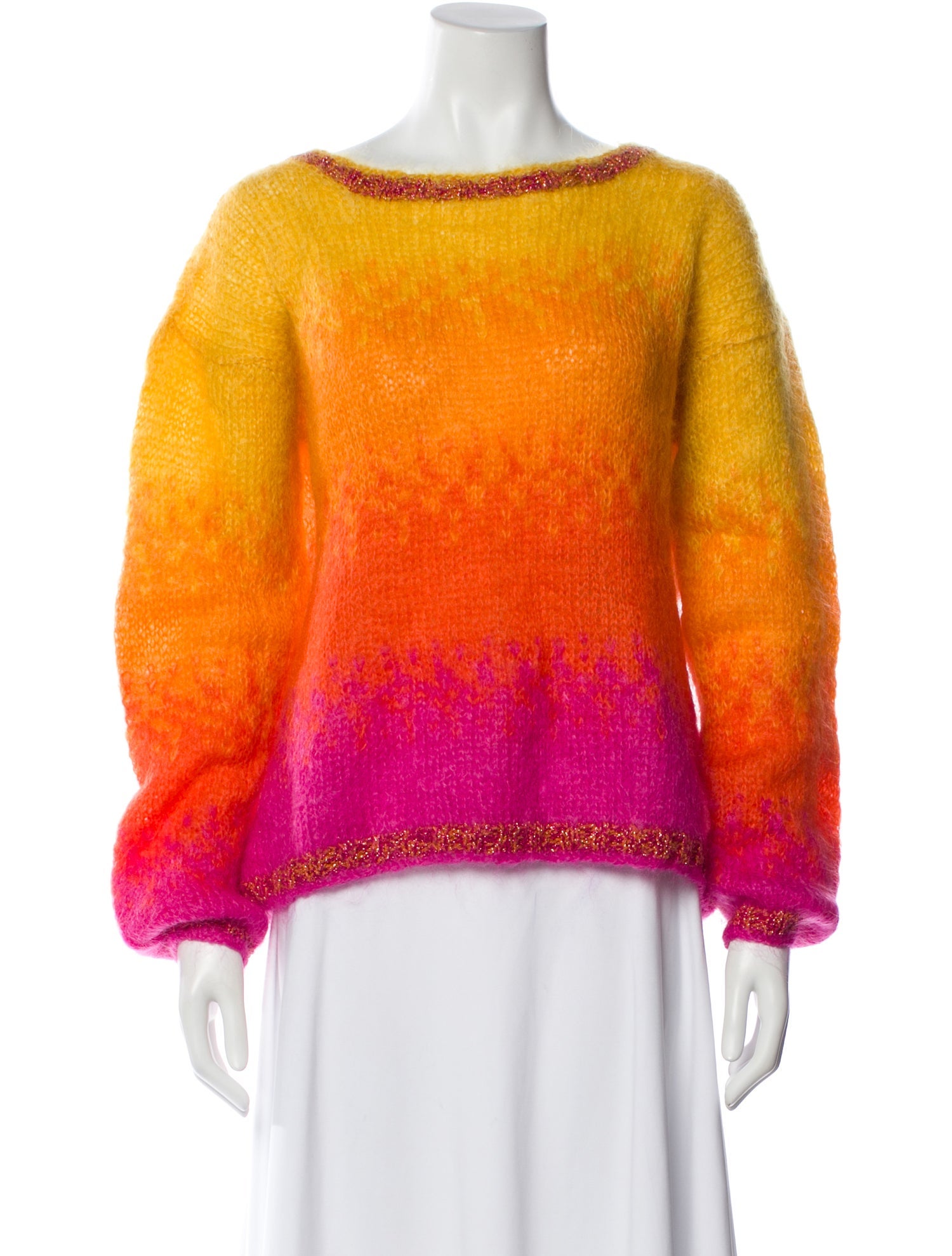 Rose Carmine Mohair Colorblock Pattern Sweater