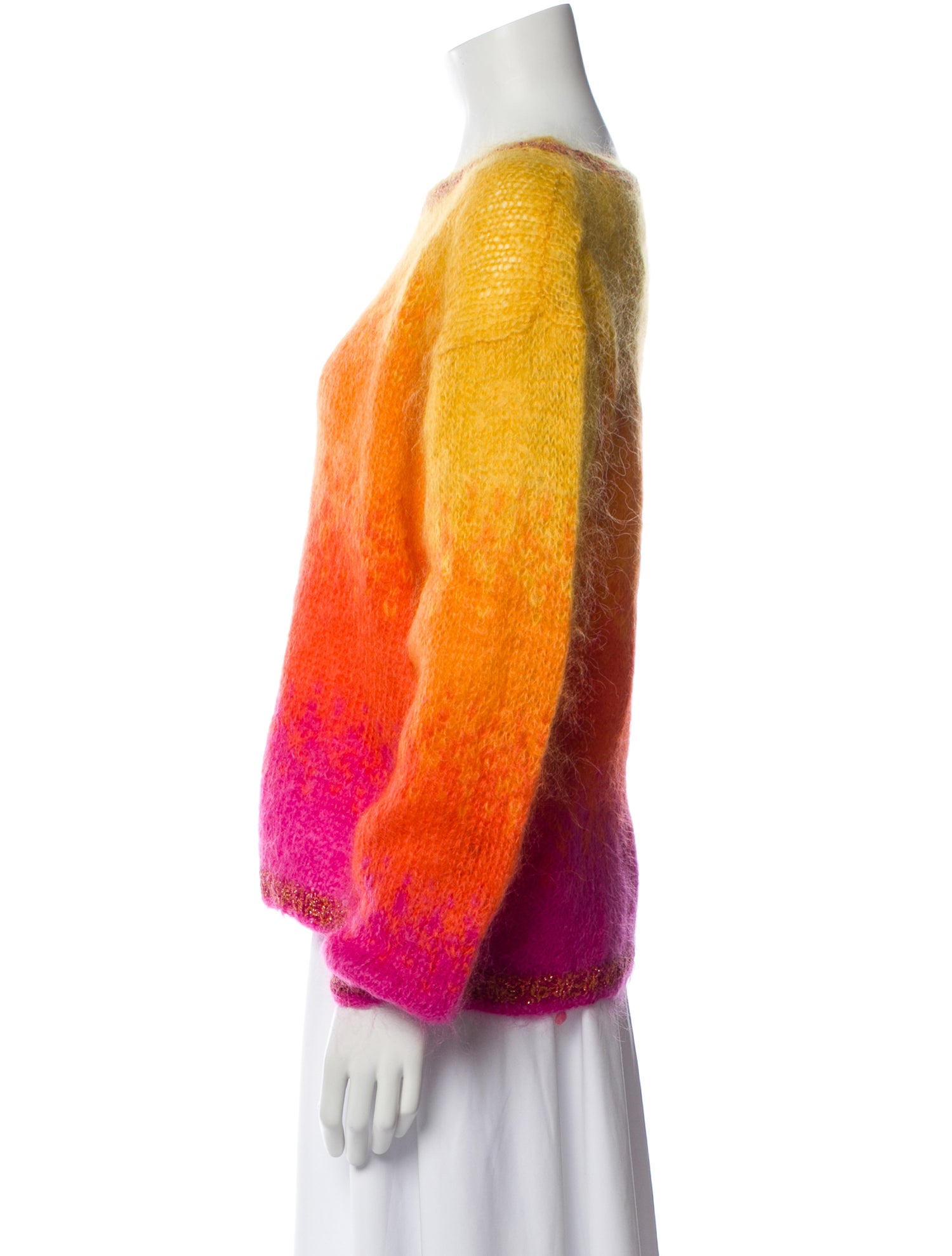 Rose Carmine Mohair Colorblock Pattern Sweater