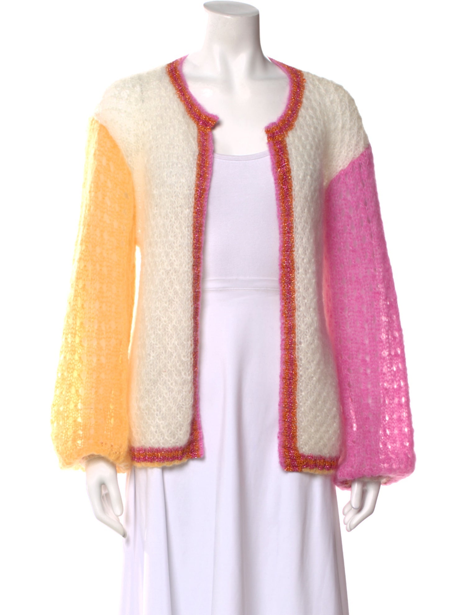 Rose Carmine Mohair Colorblock Pattern Sweater