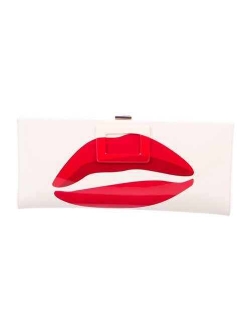 Roger Vivier Patent Kiss Pilgrim Clutch Gold