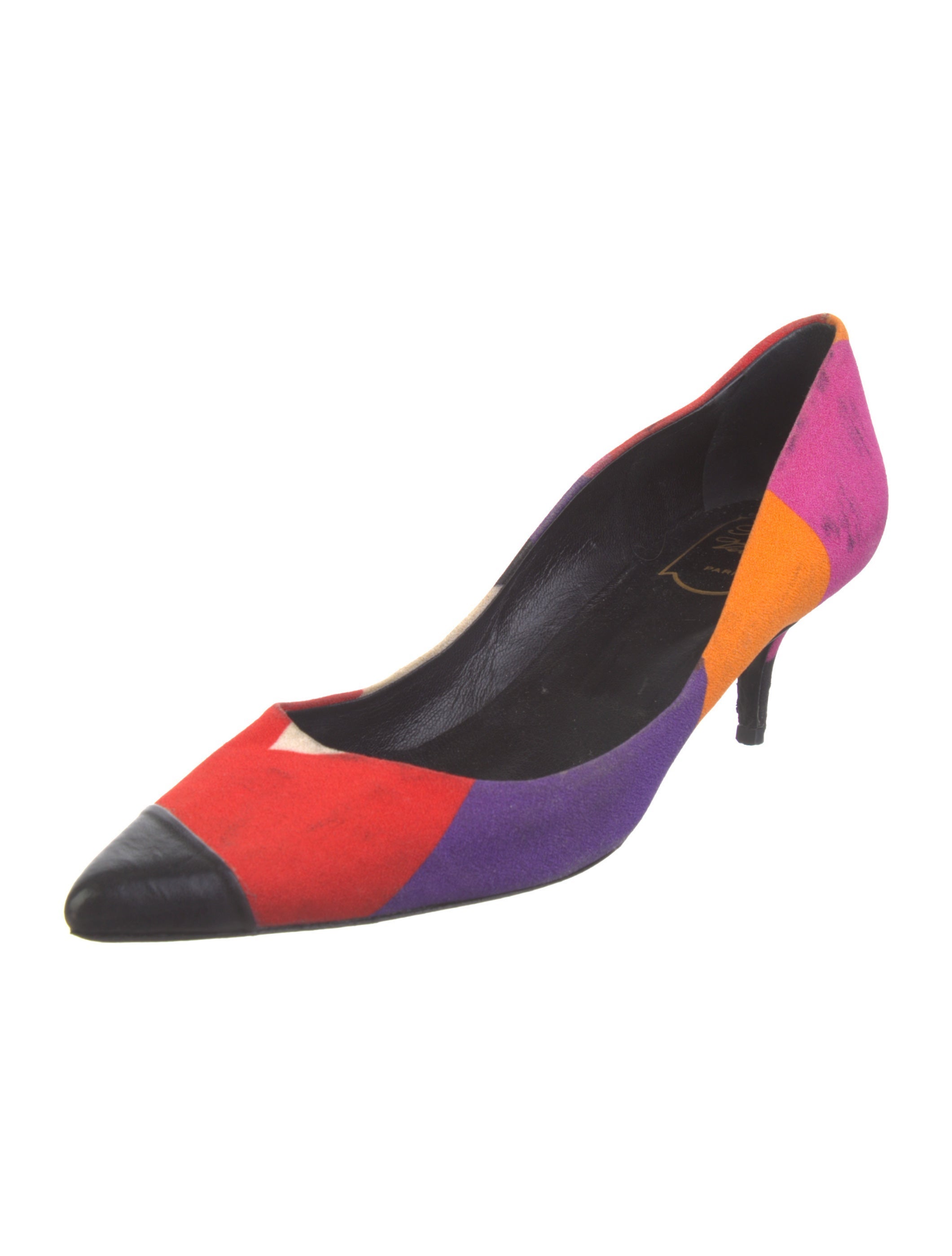 Roger Vivier Leather Colorblock Pattern Pumps