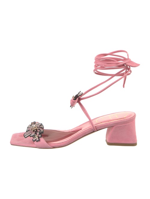 Roger Vivier Suede Floral Print Gladiator Sandals
