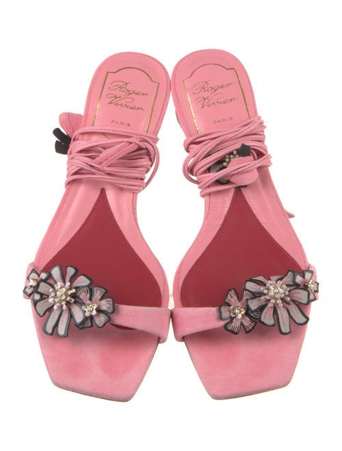Roger Vivier Suede Floral Print Gladiator Sandals