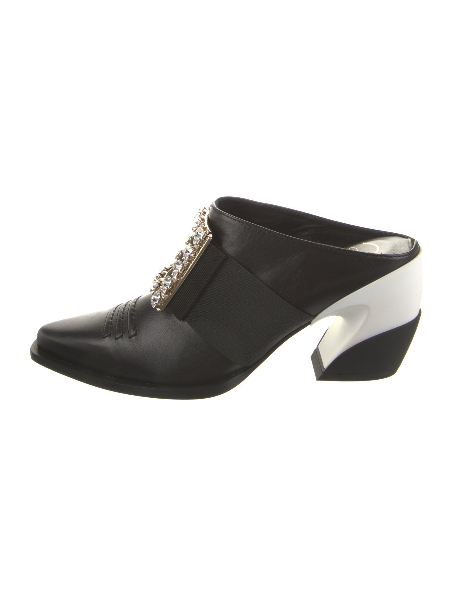 Roger Vivier Leather Crystal Embellishments Mules