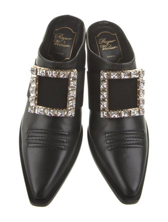 Roger Vivier Leather Crystal Embellishments Mules