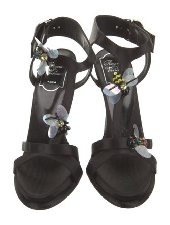 Roger Vivier Satin Sequin Embellishments T-Strap Sandals