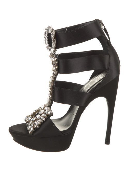 Roger Vivier Satin Crystal Embellishments T-Strap Sandals