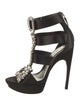 Roger Vivier Satin Crystal Embellishments T-Strap Sandals