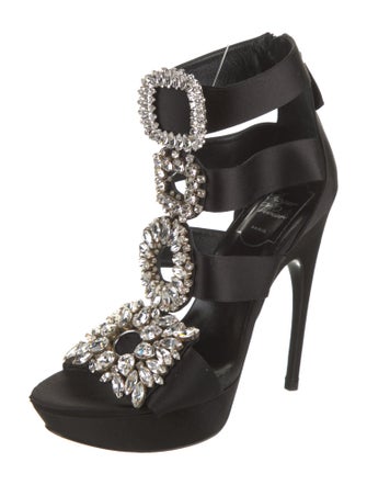 Roger Vivier Satin Crystal Embellishments T-Strap Sandals